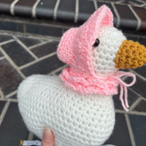 Hand Crocheted Carla the White Goose with Bonnet Stuffed Animal Plushie! - Picture 6 of 14